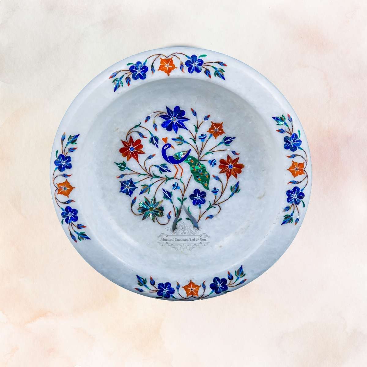 Peacock Design Marble Fruit Bowl